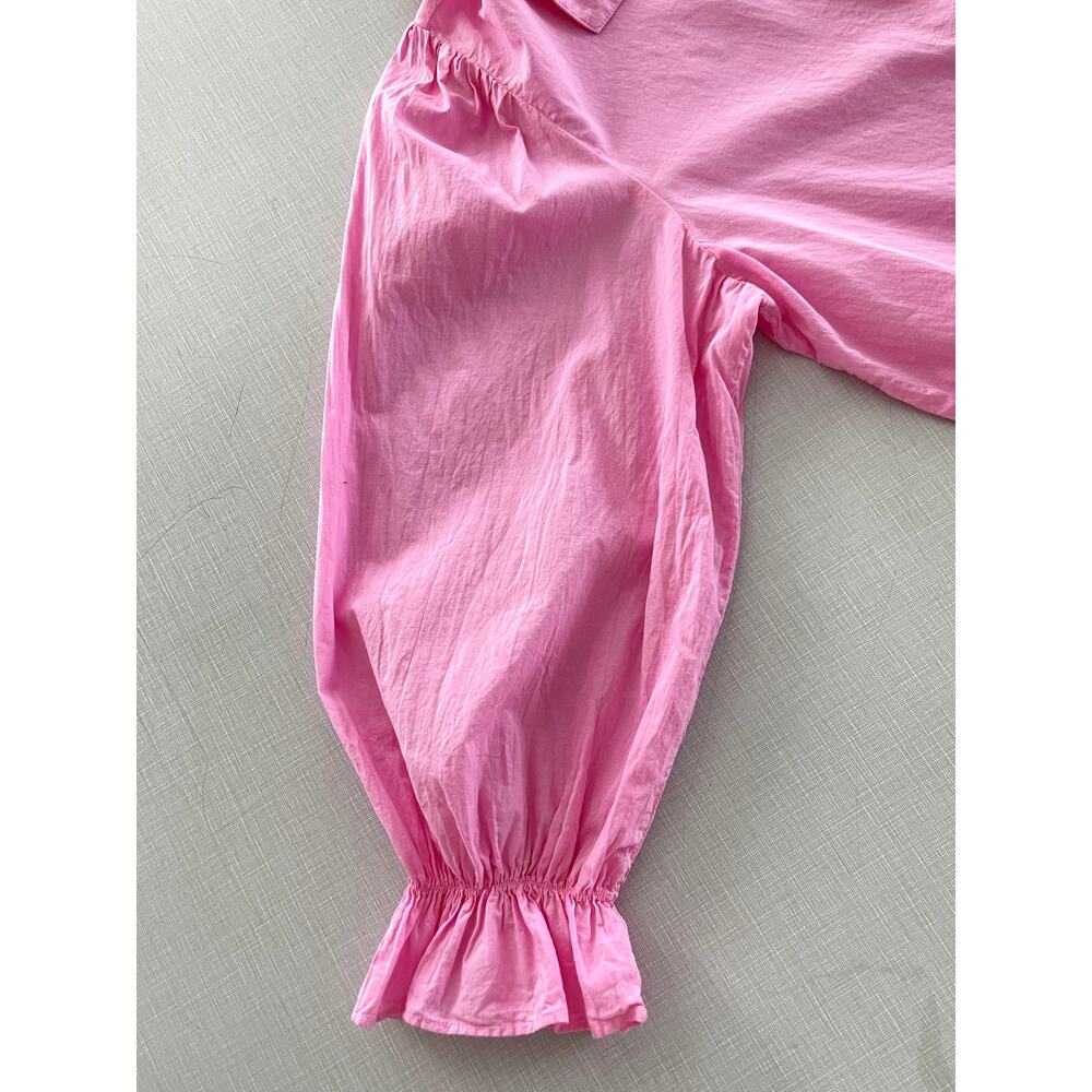 Xirena Sz M Elody Puff Sleeve Top Pink Cotton Cropped Feminine Coastal Ruffle - Picture 9 of 16